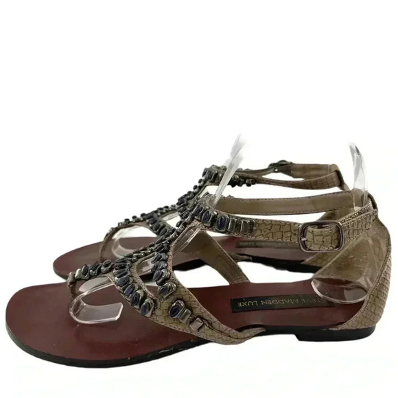 Steve Madden luxe L-Zena sandals size 8 tan faux leather gladiator festival boho - Picture 4 of 14